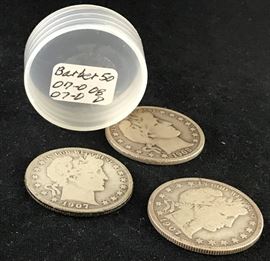Barber Half Dollars- 1907-D, 1907-O, 1908-D