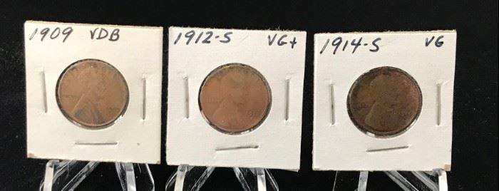 Lincoln Cents- 1909 VDB, 1912-S, 1914-S
