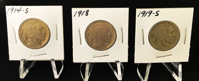 Buffalo Nickels, 1914-S, 1918, 1919-S