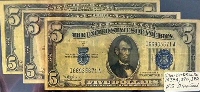 $5 Silver Certificates- 1934, 1934 A, 1934 D