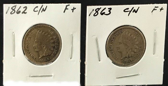 Indian Cents- 1862 CN, 1863 CN