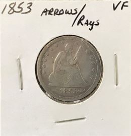 Seated Liberty Quarter, Arrows & Rays, 1853