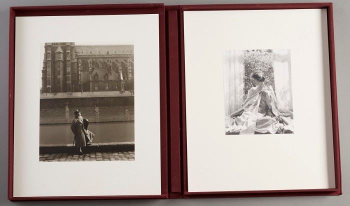 Lot #38 Edward Steichen (1879-1973). Portfolio of 12 silver gelatin photographs, each mounted, the portfolio label, signed by George Tice and Joanna Steichen, on the reverse, 1920-1933; introduction by Joanna Steichen, and colophon, with edition 28/100 in pencil. Folio, maroon buckram clamshell box. 
Provenance: Private collection, Minnesota.
Biography: Edward Steichen was one of the fathers of American photography, both artistic and commercial. Born in Luxembourg, SteichenÂ’s family immigrated to the United States when he was two years old. Eventually, the family ended up in Milwaukee, where the young Steichen was an apprentice with a lithographic firm. He soon turned his interests to painting and photography, deciding in 1900 to travel to Paris to study and immerse himself in art. He stopped in New York on his way to Europe, where he sought out Alfred Stieglitz, the vice-president of the Camera Club of New York and a leading figure in American art photography. Stieglitz was impressed