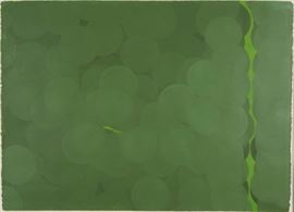 Lot #82 Hisao Domoto (1928-2013). Acrylic on paper titled Solution de Continuite II, dating to 1970. Signed along the lower right. Verso has a tag from Martha Jackson Galleries, New York City. 
Provenance: Martha Jackson Galleries, New York, New York. 
                      Collection of Helen and Otto Silha, Minneapolis, MN 
Biography: Hisao Domoto was born in Kyoto to a family of artists. His uncle, Insho Domoto, was a well-respected member of the Japanese art scene, known for his works in the traditional Japanese Nihonga style, particularly his temple screens. Domoto began his art education by studying Nihonga painting at the Kyoto Municipal School of Arts and Crafts. He achieved early critical success while still in school there, exhibiting at the Japan Fine Arts Exhibition, where his work was met with high acclaim. In 1952, he traveled to Paris to study oil painting. He soon became associated with the Art Informel movement, which was flourishing in Europe at the time with its spon