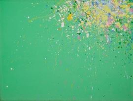 Lot #34 
Walasse Ting (1929-2010). Abstract acrylic on canvas titled All My Life is a Spring. Painting is signed, titled, and dated '71 along the verso. Labels from the Lefevre Gallery and the Minneapolis Institute of Art are attached to the verso. 
Provenance: Lefevre Gallery, New York, New York.
Minneapolis Institute of Art, Minneapolis, Minnesota.
Dayton family collection, Minneapolis, Minnesota.
Acquired by the present owner from above. 
Biography: 
Today in 1967 A.D.
In our time life more comfortable and complicated
People more busy and nervous
More money and more war
Everybody want more and more expensive living
If you talk about nature, she running into flower shop or go to country for weekend
If anybody melancholy please take an aspirin
A poem is nothing
Not bigger than a banana not worth three cents
Sometimes after big dinner I wish you
Take a look little star
See yourself
without
a
mirror
-Walasse Ting, preface to Chinese Moonlight. 
Walasse Ting was a painter and a poet, a p