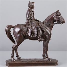 Lot #74 
Alexandre Vibert (1847 - 1909). Bronze sculpture of Napoleon on horseback. Signed along the base. Provenance: Graham Gallery, New York. 
Dimensions: Height: 17 in x width: 15 1/2 in x depth: 6 1/2 in.