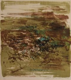 Lot #33 
Zao Wou-Ki (1920-2013). Untitled color lithograph on Rives paper. Printer's mark embossed. Print is hand signed along the lower right and numbered 116/125.
Provenance: From an important New York City collection.
Dimensions: Sheet; height: 25 3/4 in x width: 19 3/4 in. Matted; height: 28 in x width: 25 in.