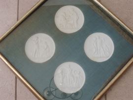 Bertel Thorvaldsen (Danish 1770-1844) 
Four Royal Copenhagen Porcelains; with a Royal Copenhagen B & G mark
Size-5 7/8 inches in diameter 
