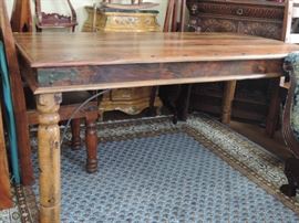 Original German solid wood dining room table with six matching chairs; purchased in Germany 