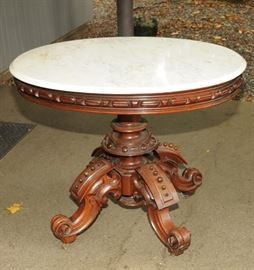 FANCY VICTORIAN MARBLE TOP OCCASIONAL TABLE