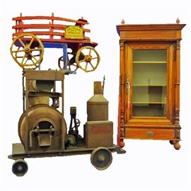 Miniature Pine Wardrobe, Toy Wagon, "Buddy L" Portable Cement Plant