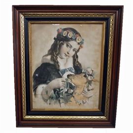 Victorian Chromolithograph in Walnut Frame. 