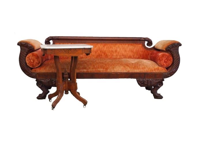 Mahogany Sofa, Marble Top Parlor Table