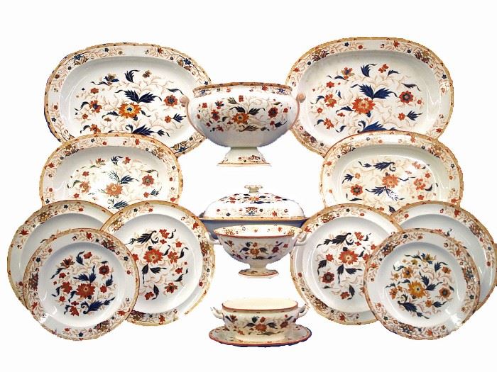19th C. Wedgwood - 66+ pieces in  "Imari" pattern, including plates, bowls,  platters, & serving plates. 