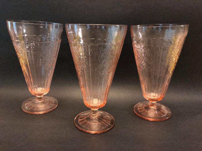 Depression  Glass, 3 footed tea tumblers in pink Mayfair Rose 