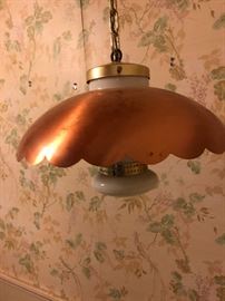Vintage 1960's copper and milk glass ceiling light fixture