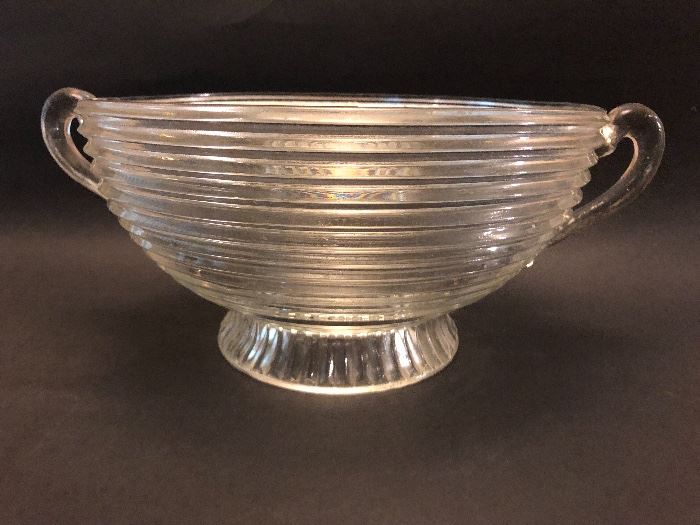 Vintage art deco 'Manhattan' glass footed and handle bowl