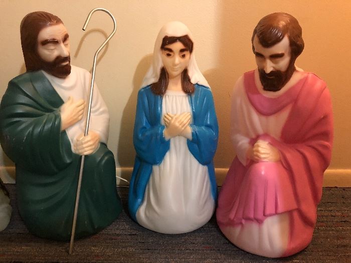 Vintage mold blown Christmas nativity yard ornaments by Empire 