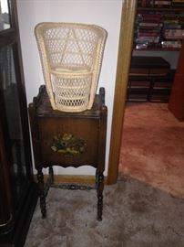 Nice 1940's Smoking cabinet. Doll/Child Wicker Chair