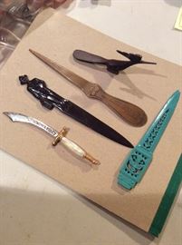 Letter openers, Bakelite, mother of pearl, plastic, wood