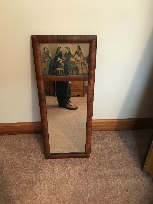 Antique mirror with picture of 4 ladies