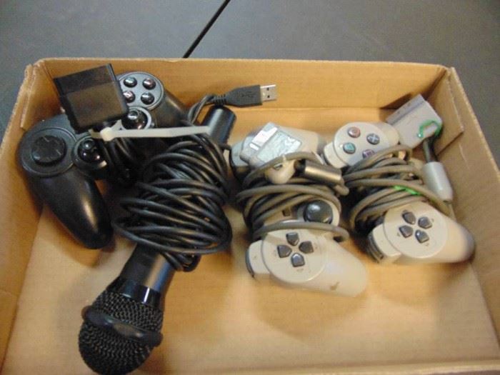 Lot of PlayStation controllers.