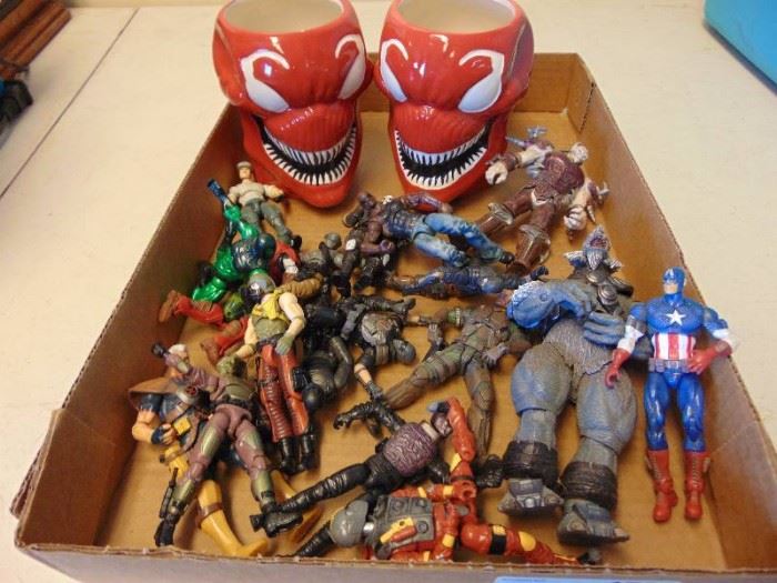 Lot of various action figures 2 marvel cups.
