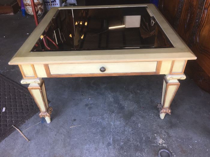 Mirror and Wood Square Coffee Table Eggshell with Gold Trim BD8101  https://www.ebay.com/itm/123361851500