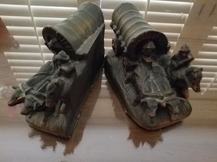 Bronze Covered Wagon Bookends