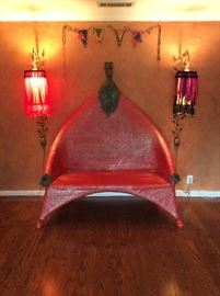 This is a one of a kind creation by the world renowned sculptor Oscar Zamarripa of Puerto Vallarta. The bench is a hand crafted fiberglass textured with lace hand sewn by his mother and grandmother