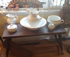 Vintage Wash Basin set - Vintage tiger oak table with glass ball/claw feet