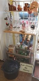 Vintage beer mugs, glasses, cocktail shakers, wine coolers, crate