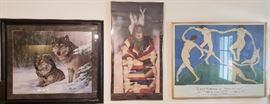 Framed prints, Wolves, Native American, Matisse Dance print (as seen in the movie Good Will Hunting)