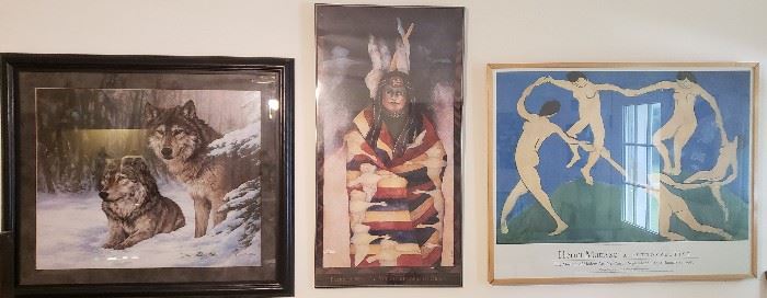 Framed prints, Wolves, Native American, Matisse Dance print (as seen in the movie Good Will Hunting)