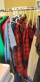 Vintage clothing, red/black wool hunting coats and pants, U of M denim jacket, etc.