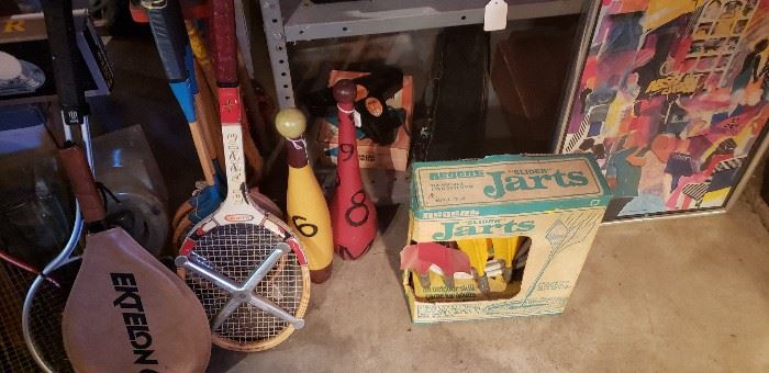 Vintage tennis and racquetball rackets, Original JARTS lawn game