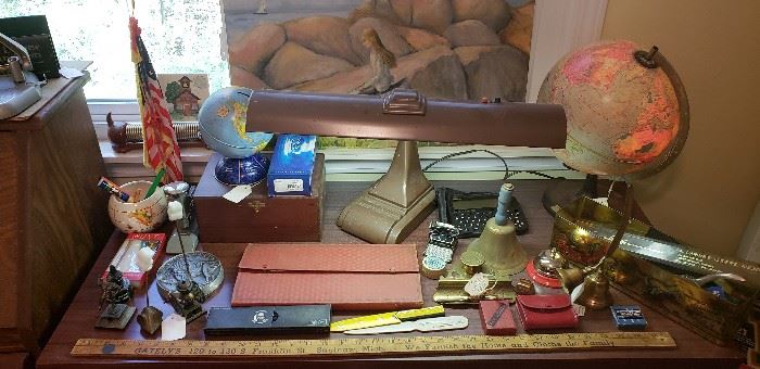 Desk lamps, globes, vintage desk/office items