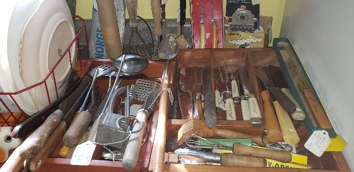 Vintage kitchen knives, sets, utensils