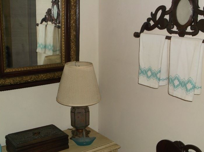 Antique shaving mirror and towel bar