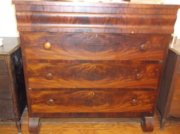 Burl mahogany Empire four drawer chest