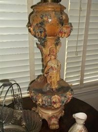 Lady figure on faux marble banquet lamp