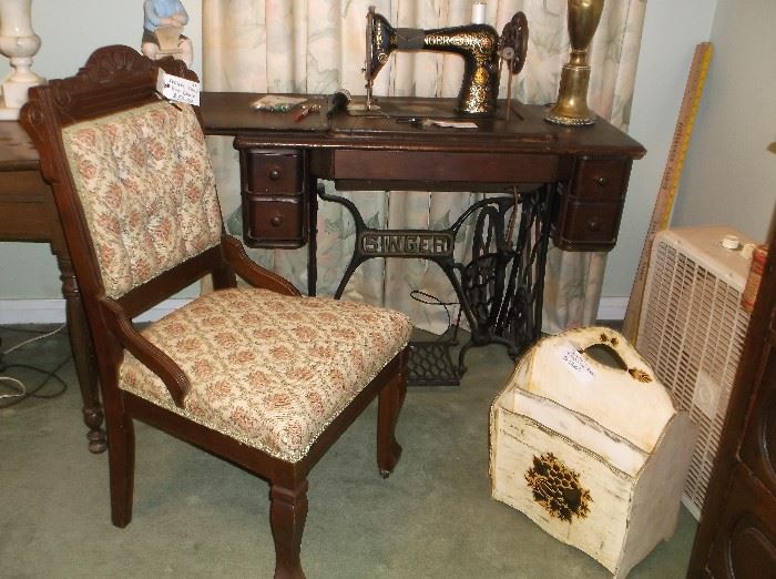 Singer sewing machine and Eastlake chair