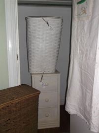 Basket hampers and three drawer white paint tiny chest