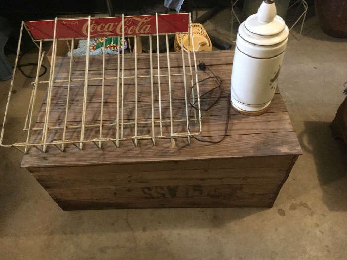 Coca Cola display rack, vintage wooden glass crate