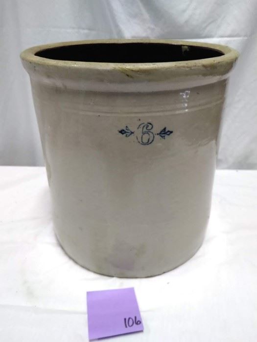 Vintage 6 Gallon Crock, Brown Glaze Interior https://ctbids.com/#!/description/share/47072