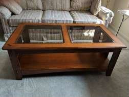 $30  glass top/wood cocktail table
