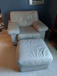 $100  Natuzzi grey leather chair and footstool