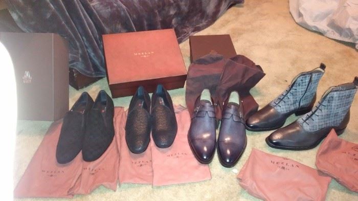High end Italian shoes. Di Bianco size 13 and 14.  Mezlan Italian dress shoes size 13 and 14. Never worn. Di Bianco and Mezlans average around $1,100 a pair.