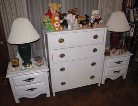 This nightstand pair and dresser both match the previously shown vanity desk.