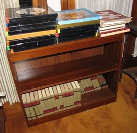 One of two matching short bookcases.  There are LP album collections on the top of this one.  There are other LPs in a box nearby.  Primarily classical, a few movie soundtracks from the 1950s and 60s, and a couple children's albums.  